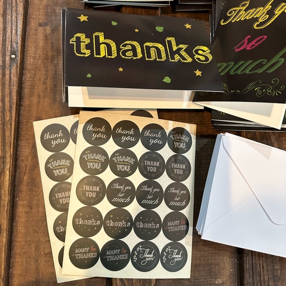 36 thank you greeting cards with envelopes & stickers chalkboard style NEW - Picture 2 of 4
